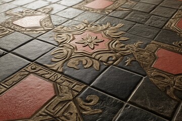 Artisanal Tile Flooring: Decorative Ornate Texture for Rustic Interior Decor and Home Renovation