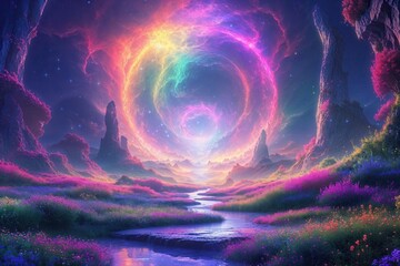 Obraz premium Vibrant Fantasy Wallpaper of a Dreamlike Ethereal World