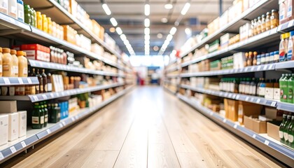 Grocery aisle, shelves full of products