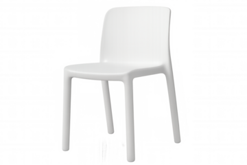 White plastic chair in minimalist studio setting, showcasing clean design against transparent backdrop