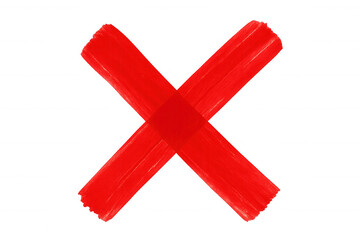 Red paint brush crossed forming an x shape against a transparent background, ideal for indicating denial or rejection