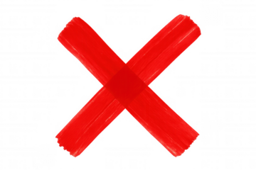 Red paint brush crossed forming an x shape against a transparent background, ideal for indicating denial or rejection