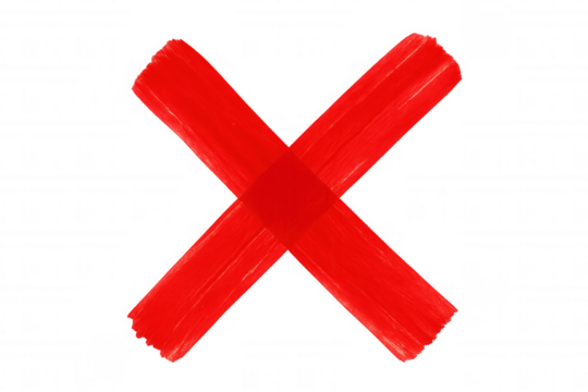 Red paint brush crossed forming an x shape against a transparent background, ideal for indicating denial or rejection