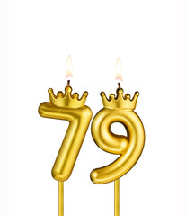 Golden candle with crown number 79 - White background