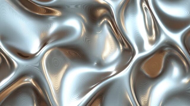 Abstract chrome metallic surface with smooth wavy reflections