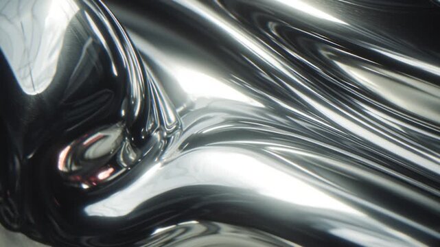 Abstract chrome metallic surface with smooth wavy reflections