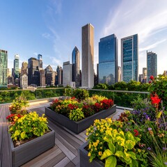 Fototapeta premium Rooftop garden with city view