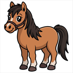 playful brown farm horse cartoon vector art isolated white
