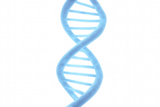 Close-up of a rotating blue dna double helix on a transparent background, ideal for scientific and medical visualizations