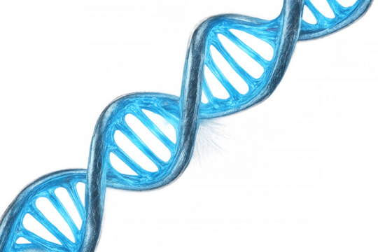 Glowing blue dna double helix rotating slowly on a transparent background, ideal for science and medical themes