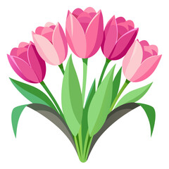 Obraz premium Pink tulip bouquet close-up, white background.