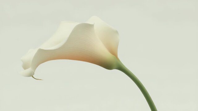 Elegant white calla lily flower in soft light on neutral background  