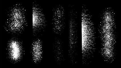 Paint spray set noise of grains or brush dust and black sand particles, vector black background . Wavy spray paint in graffiti ink style with grainy noise texture of black dots and rough dust. EPS © Erik Rukmana