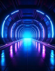 Fototapeta premium Futuristic tunnel with vibrant neon lights. A corridor of the future