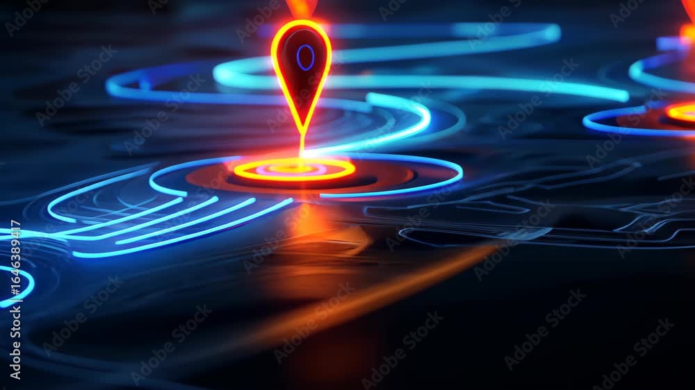 Poster digital navigation: a futuristic display of interconnected routes and location markers, a representa