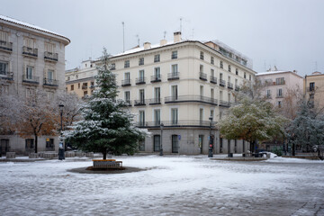 tranquil winter day in madrid showcasing iconic architecture blanketed in soft snow
