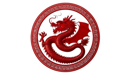 Obraz premium Red Dragon with Chinese Symbol, and Circle. (1)