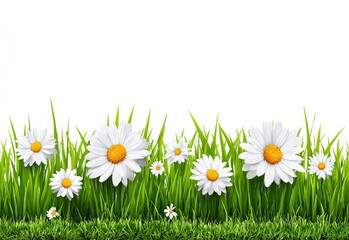 Fresh green grass border, white daisies
