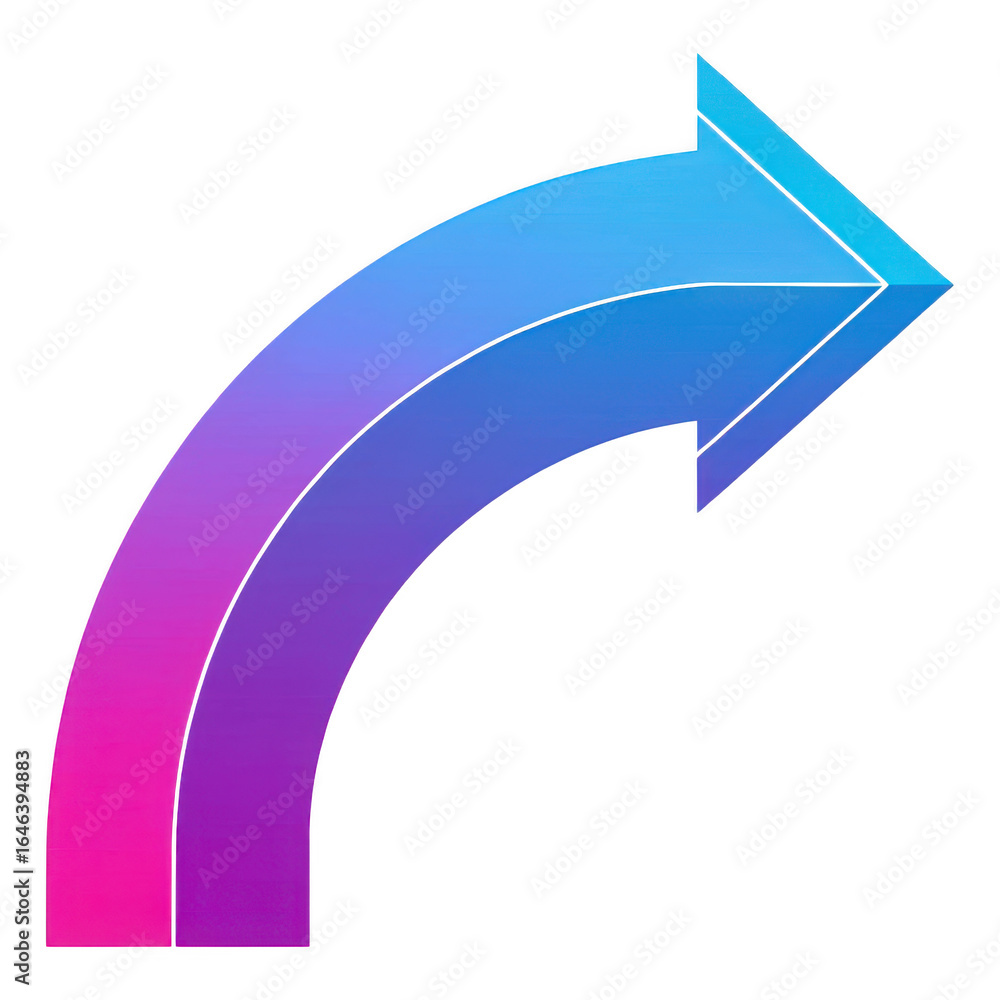 Poster curved gradient arrow pointing up and right isolated on transparent background