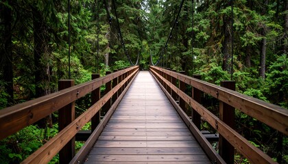 Obraz premium Wooden suspension bridge through a lush forest