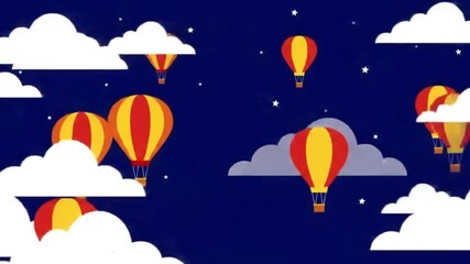 Animated Hot Air Balloons Soaring Through a Starry Night Sky with Clouds - Powered by Adobe