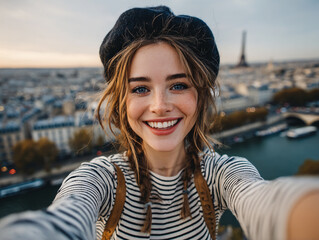 portrait girl smile city landscape happiness elegance fashion paris view nature lifestyle sunset vacation memories adventure joyful youthful outdoor beauty serenity exploration fun playful