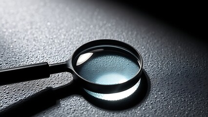 A magnifying glass resting on a textured surface, creating intriguing light refractions and patterns.