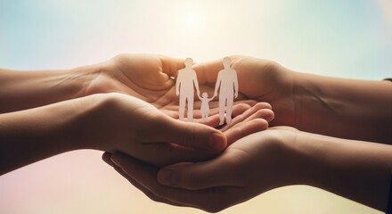 Family held in hands illustration