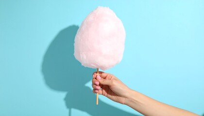 Hand holding a fluffy pink cotton candy