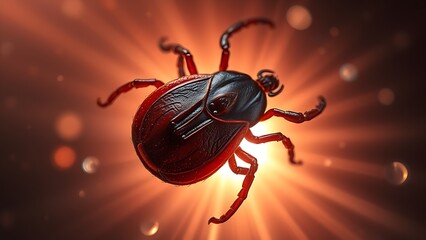 A detailed macro view of a tick against a protective light barrier, highlighting its menacing form.