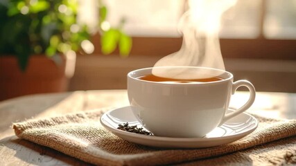 Tea cup steam sunlight cozy - Powered by Adobe