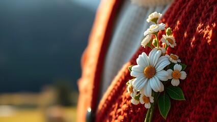 Glowing Swiss lantern with white cross motif, resting on rustic wood with alpine meadow in soft focus.