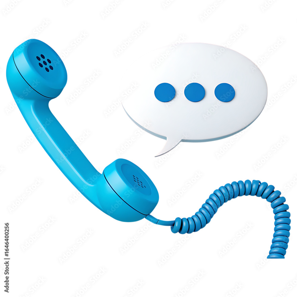 Poster blue phone handset with speech bubble and cord on transparent background a classic design for commun