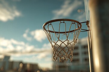 Close-up of a weathered basketball hoop
