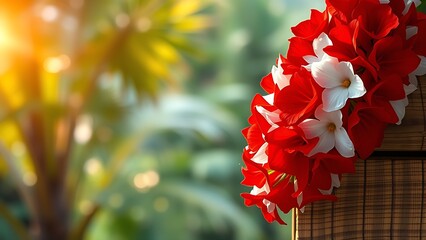 Traditional embroidered Edelweiss corsage on dark green fabric with golden sunlight.