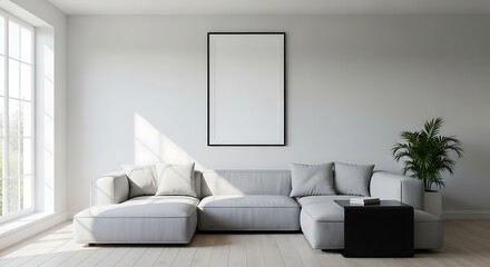 Bright Modern Living Room with a Large Gray Sectional Sofa and Natural Light