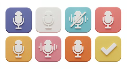 Colorful microphone icons set for technology applications