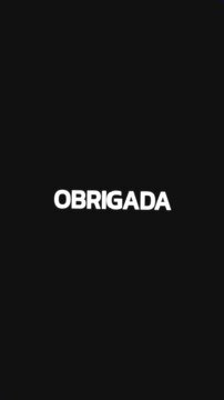 Repeating circular animation of the word &ldquo;OBRIGADA&rdquo; with background text moving left and right and central circle expanding.
