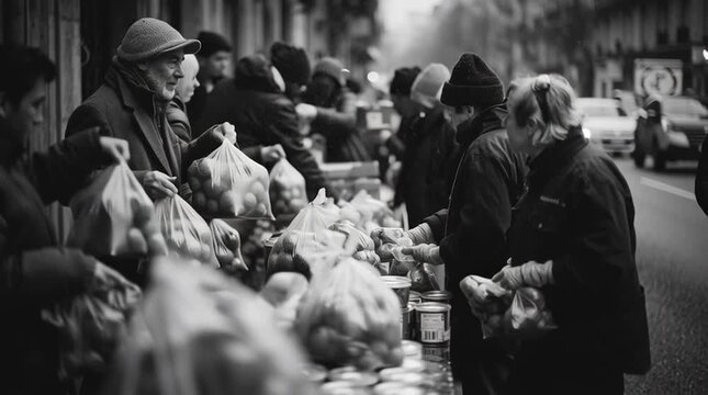 Urban Street Market in Black-and-White: Community, Commerce, and Social Issues in City Life