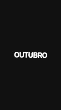 Repeating circular animation of the word &ldquo;OUTUBRO&rdquo; with background text moving left and right and central circle expanding.