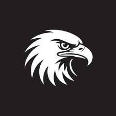 fierce eagle head vector logo silhouette in white on black raptor lineart bold minimal mascot design for branding