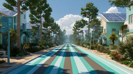 Eco-Conscious Street in Sustainable Community with Green Urban Living and Smart City Design