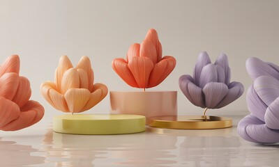 Abstract Floral Display Pastel Podium Product Showcase