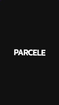 Repeating circular animation of the word &ldquo;PARCELE&rdquo; with background text moving left and right and central circle expanding.
