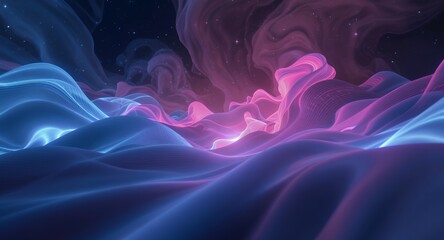 Fototapeta premium Abstract Nebula Landscape Digital Art, Pink Blue Cosmic Waves