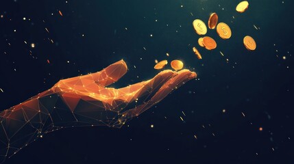 Digital hand receiving golden coins