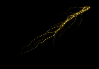 Golden lightning bolt streaks diagonally across a black background.  Its branches create a dynamic, energetic pattern.