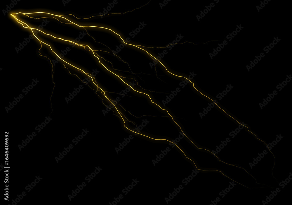 Poster golden, branching lightning streaks across a black background, resembling a celestial river of light