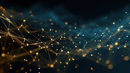 Abstract network connection, glowing nodes, dark background, data flow, tech presentation