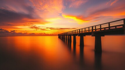 Fototapeta premium A long wooden bridge over a body of water